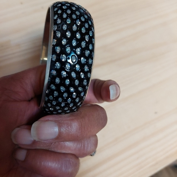 Vintage* Black Bangle Bracelet Encircled with Pavé Crystals - Picture 2 of 4